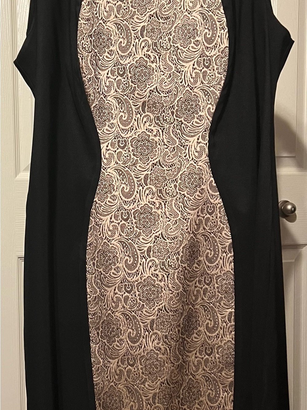 dressbarn Black Sheath Dress with Beige Paisley Panel